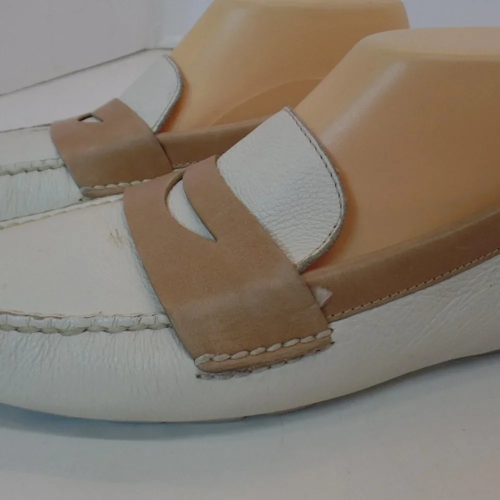 Cole Haan Air White & Tan Leather Slip on Driving Loafers Shoes Sz 9 #D39386 - Picture 3 of 16